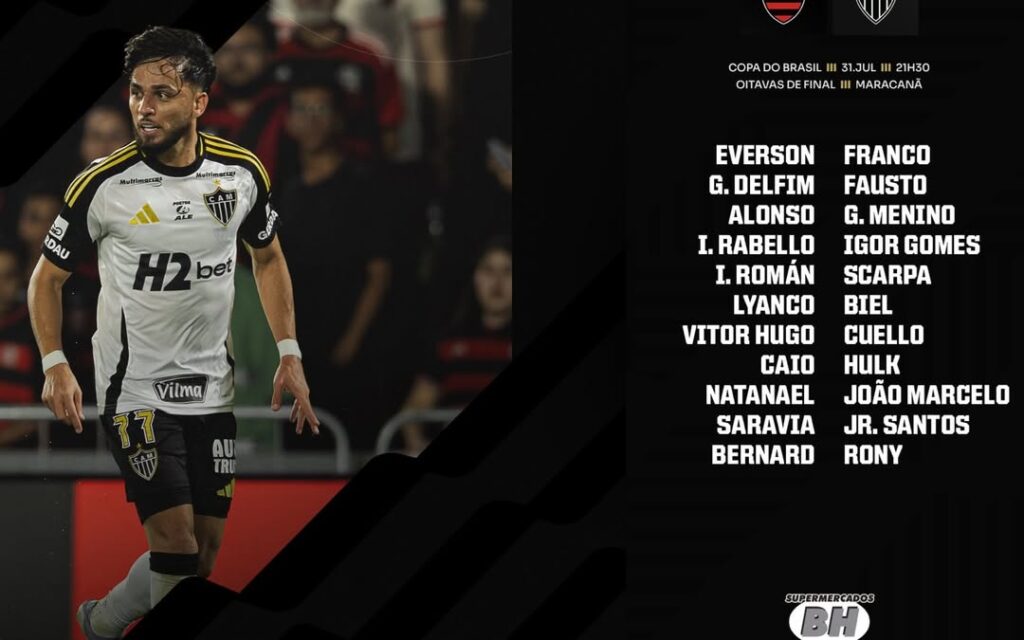 De olho no rival: Atlético Mineiro divulga os relacionados para o jogo contra o Flamengo