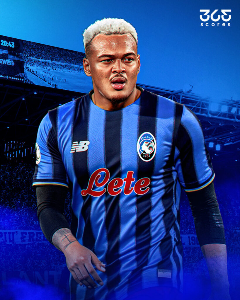 Montagem com Rodrigo Muniz ostentando a camisa da Atalanta
