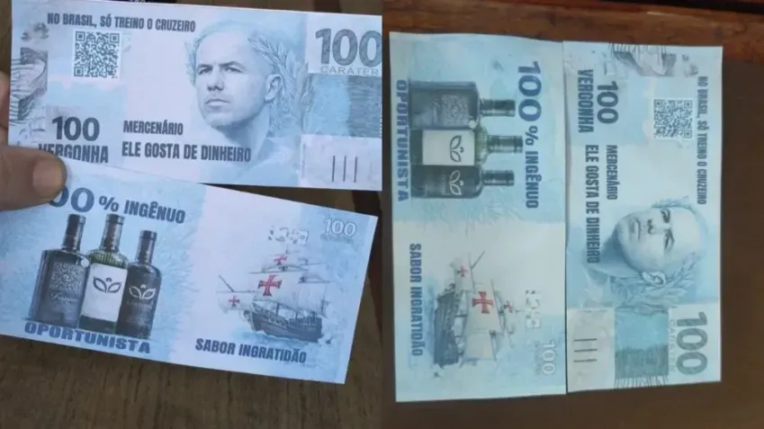 torcida do Cruzeiro imprimiu notas falsas para provocar o tecnico Leonardo Jardim